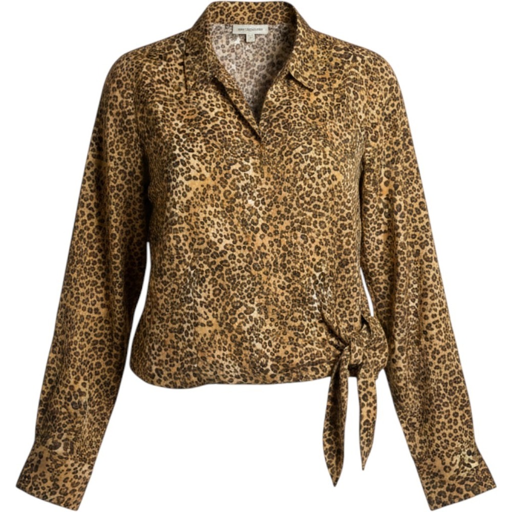Coldwater Creek Leopard Print Wrap Blouse Brown Animal Print Side Tie Top S